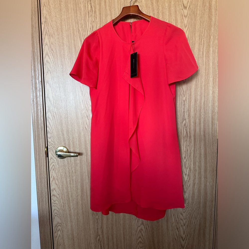 New BCBG Maxazria Bright Poppy Ruffle Front Midi Dress Women’s XS